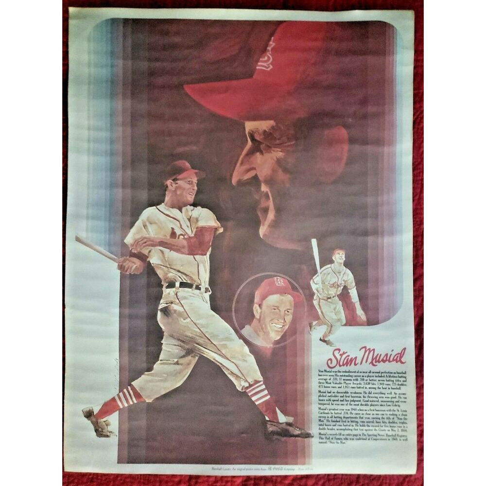 1970s St Louis Cardinals Stan Musial Coca Cola Coke Baseball Poster NOS 136